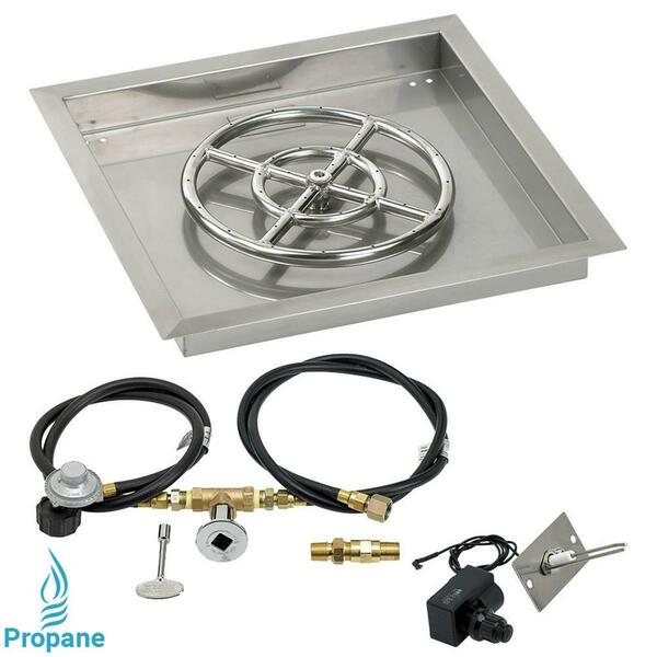 American Fireglass 18 In. Square Stainless Steel Drop-In Pan With Spark Ignition Kit - Propane SS-SQPKIT-P-18